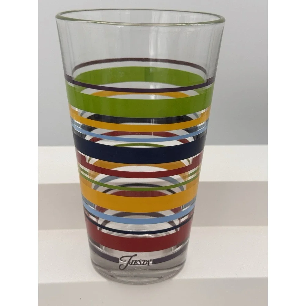 Libbey Fiestaware Tumblers Fiesta Stripes Mambo Drinking Glass 16oz Retired 6 Pc